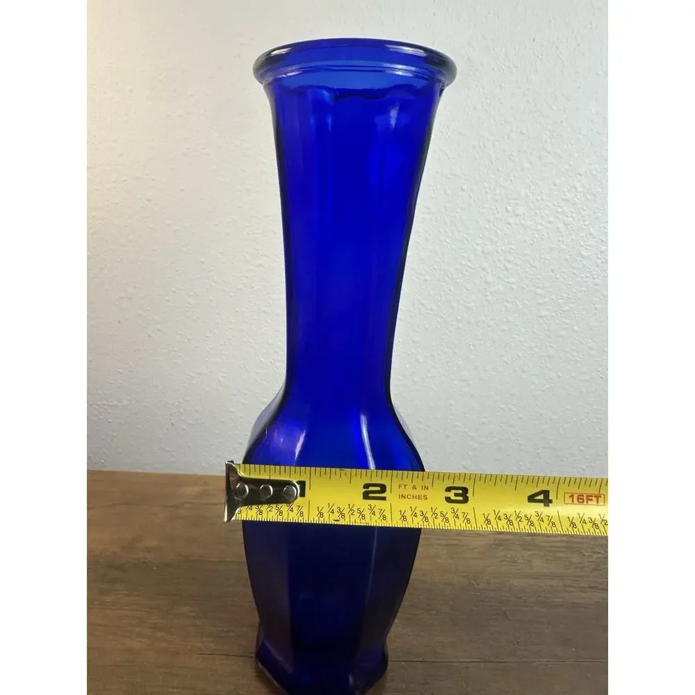 Vintage Cobalt Blue Glass Vase Tall Art Glass Mid Century Style